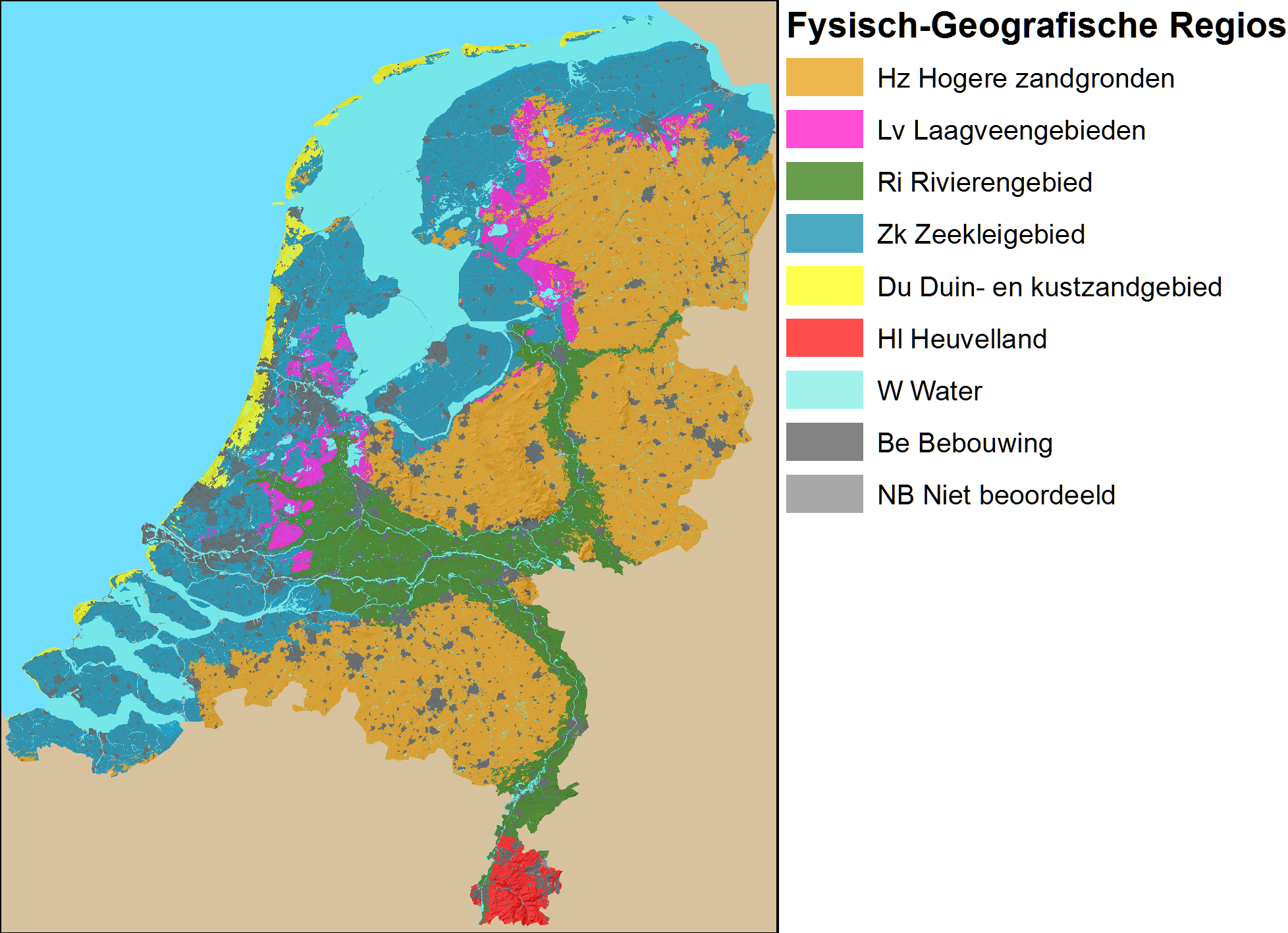De verbreiding van de Fysisch-Geografische Regio’s in Nederland